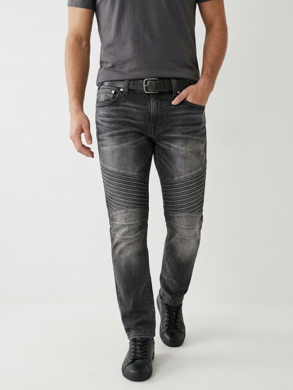 True Religion Geno Moto Jeans Mens 42x30.5 Relaxed Slim Black NWT Biker